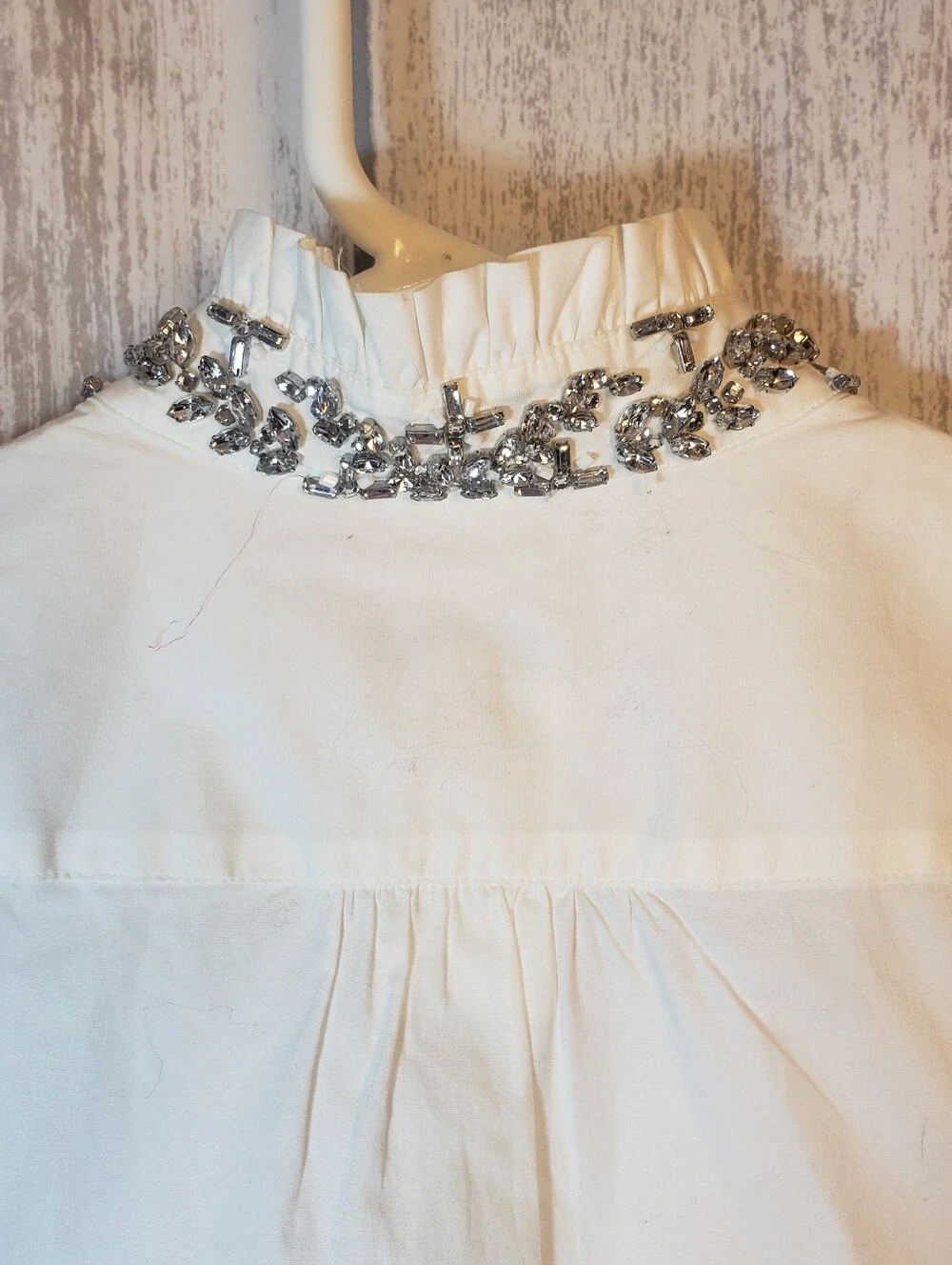 J. Crew Sleeveless White Cotton Button-Front Shirt with Embellished Collar Sz 8
